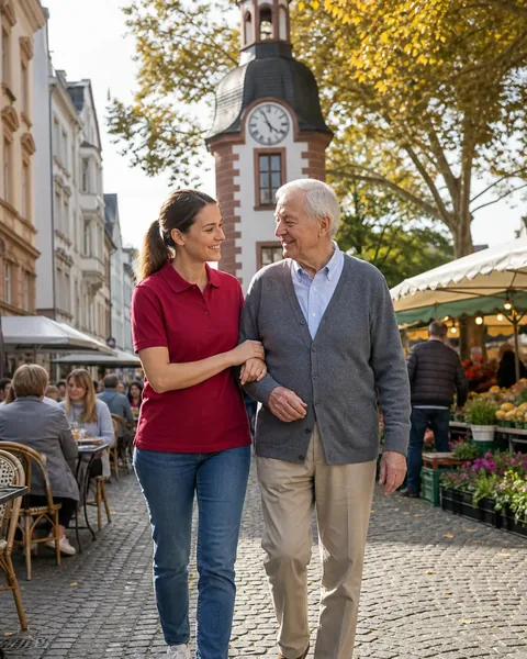 Symbolbild: Spaziergang auf der Berger Straße in Bornheim mit Alltagshelfer