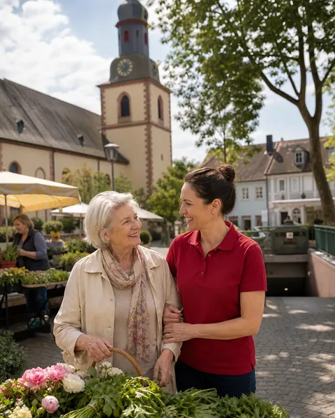 Symbolbild: Wochenmarkt in Eckenheim mit Alltagshelferin