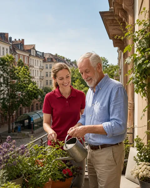 Symbolbild: Blumen gießen auf dem Balkon in Eckenheim