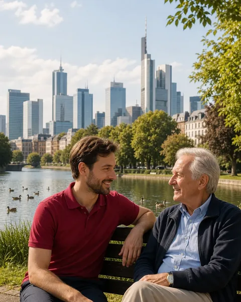 Symbolbild: Am Ostpark-Weiher mit Alltagshelfer, Skyline im Hintergrund