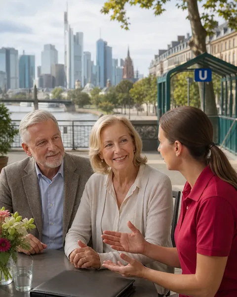 Symbolbild: Ältere Eheleute besprechen Unterlagen mit einer Beraterin